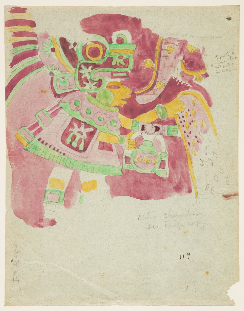 Maleri av en freskomaleri fra ytre kammer, Penafiel, Teotihuacan, Mexico av Adela Breton
