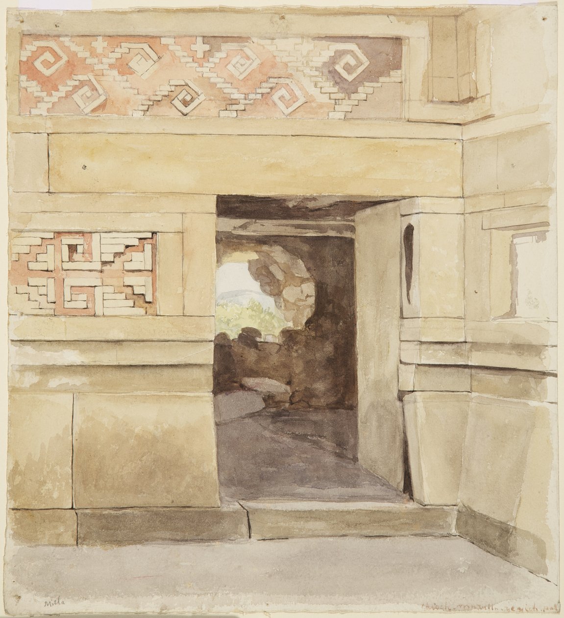 Ødelagt palass, Mitla 1894 (akvarell) av Adela Breton