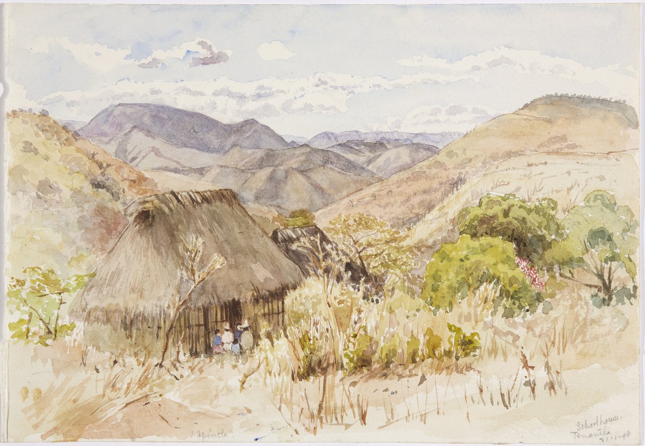 Skolehus i Tenantla, Mexico (akvarell) av Adela Breton