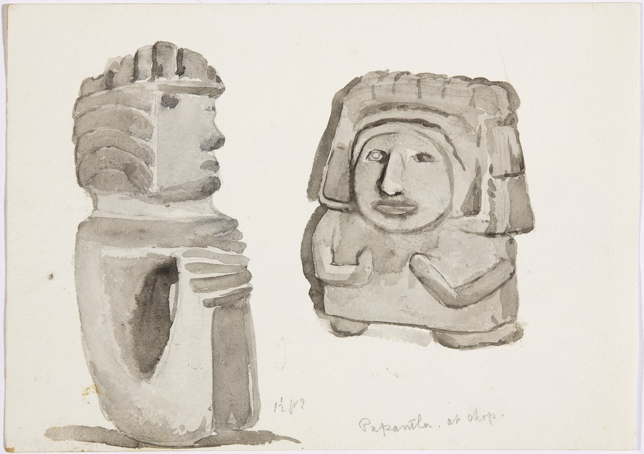 Steinfigurer i Papantla, Mexico (akvarell) av Adela Breton