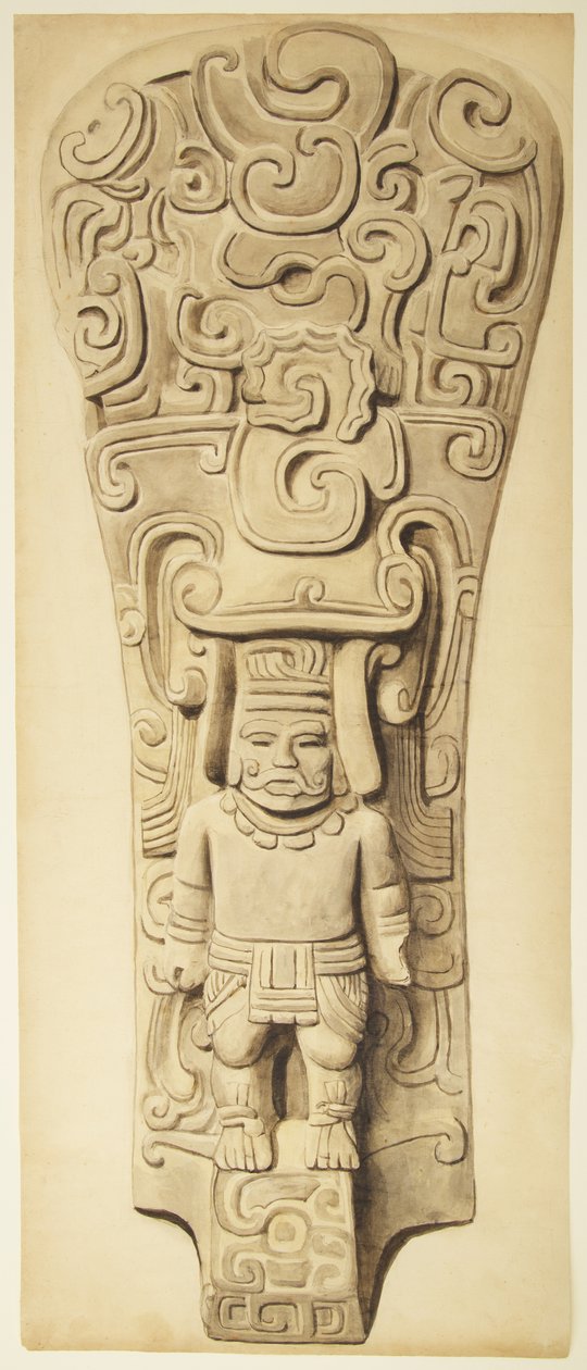 Steinrelieff fra Veracruz, Mexico (akvarell og grafitt) av Adela Breton