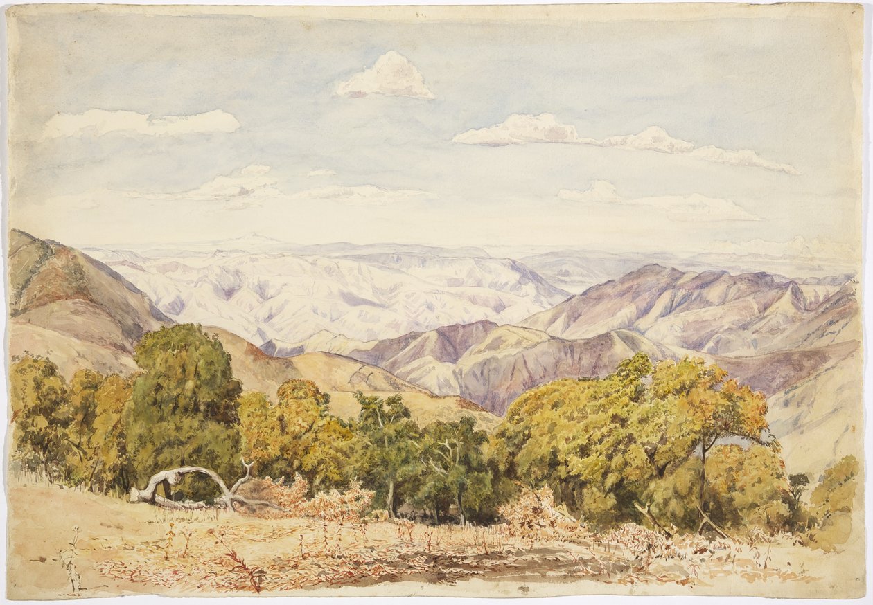Utsikt over Tlacotepec, Guerrero, Mexico (akvarell) av Adela Breton