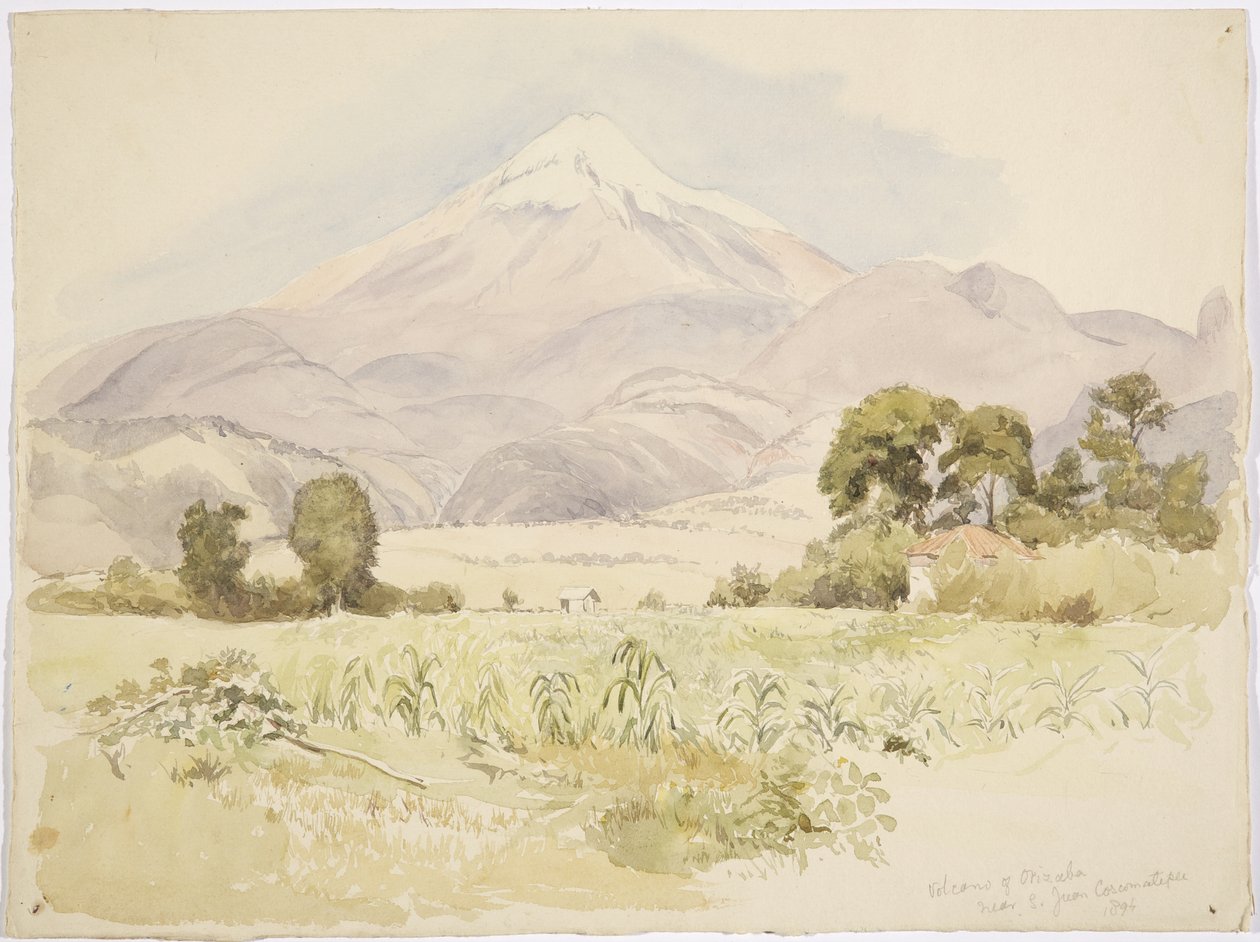 Vulkanen Orizaba, nær S Juan, Coscomatepec, Mexico (akvarell) av Adela Breton