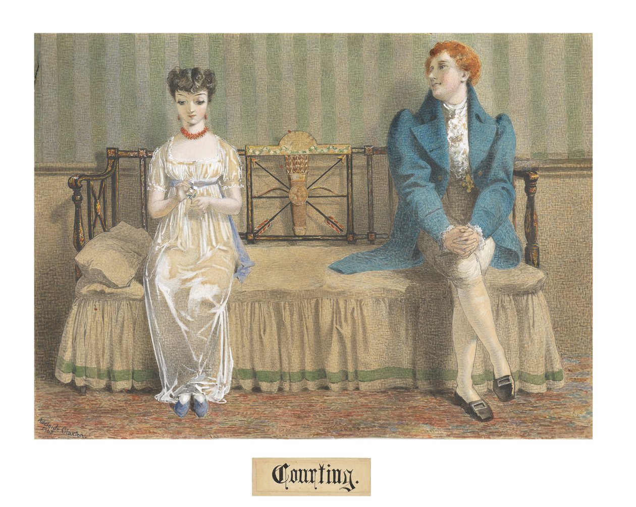 Courting, 1868 (wc og kroppsfarge over blyant på blyant) av Adelaide Claxton