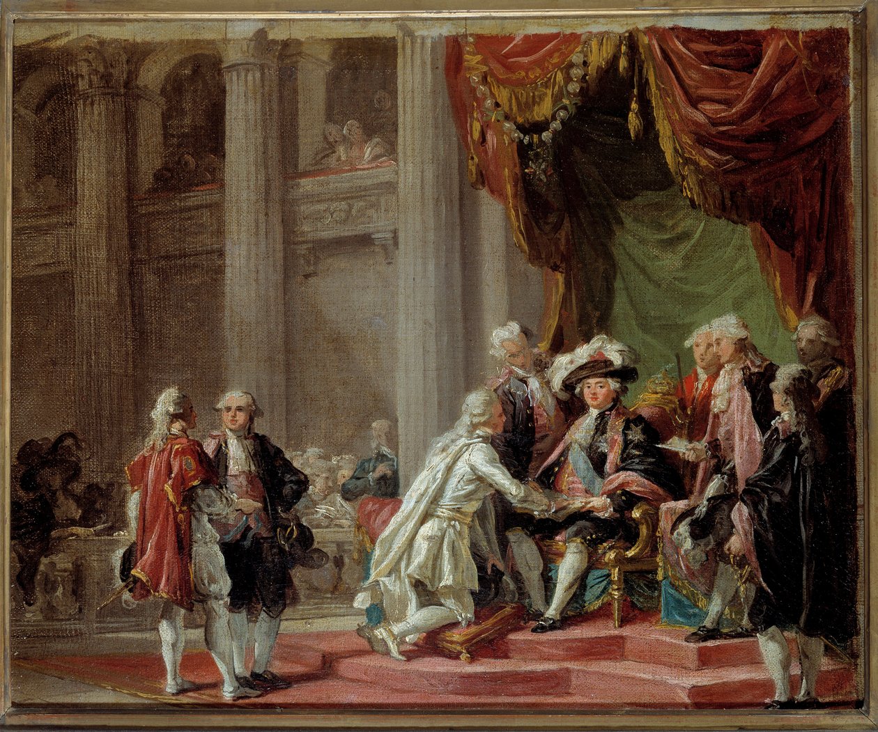 Mottakelse av en ridder av ordenen Saint Lazarus av Jerusalem og Vår Frue av Karmelfjellet av den siste stormesteren greven av Provence (fremtidig kong Louis XVIII) (1755-1824) under Louis XVI Maleri av Adelaide Labille Guiard (1749- 1803) 1788 rundt av Adelaide Labille Guiard