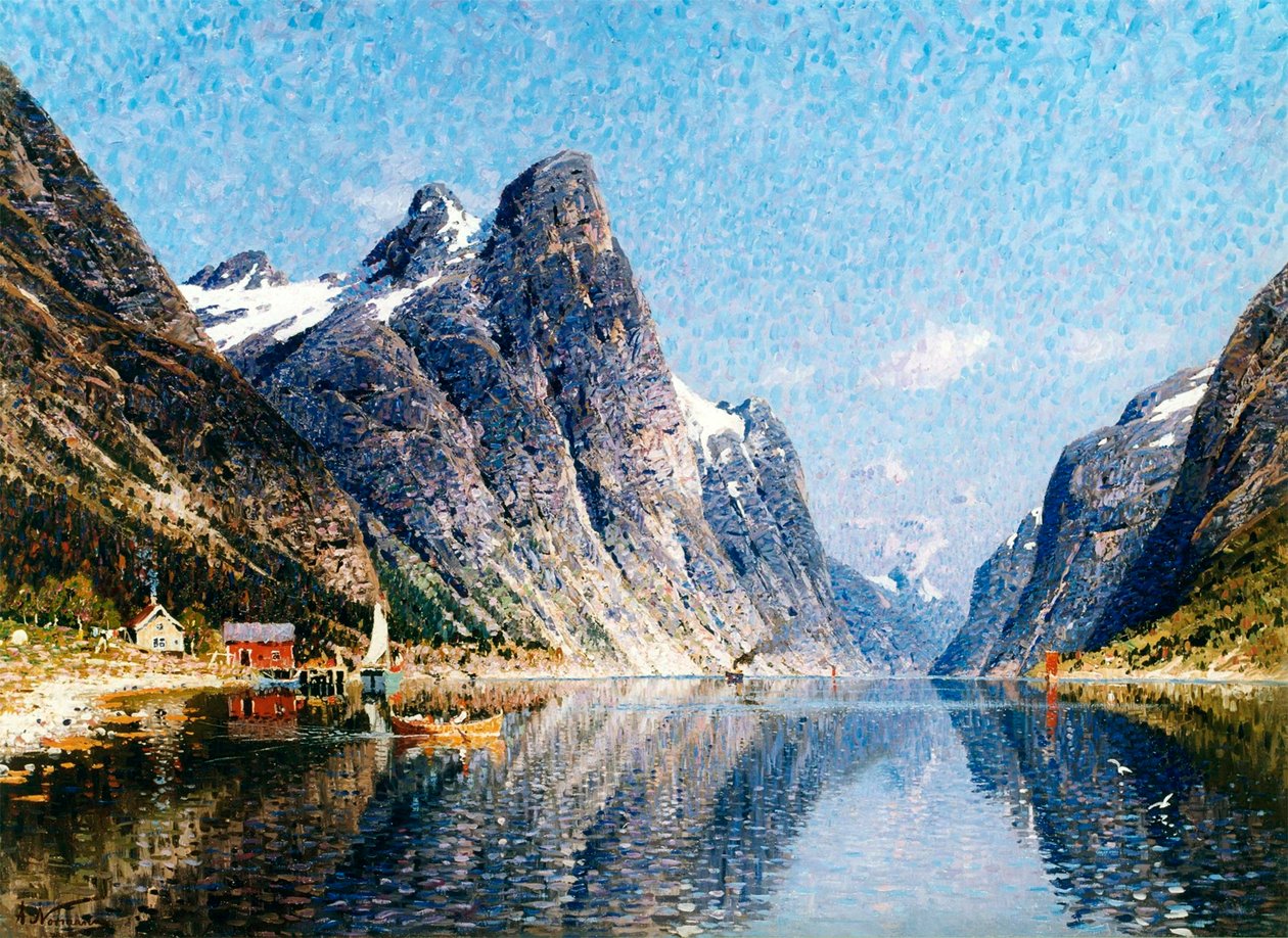 En norsk fjordscene'. av Adelsteen Normann