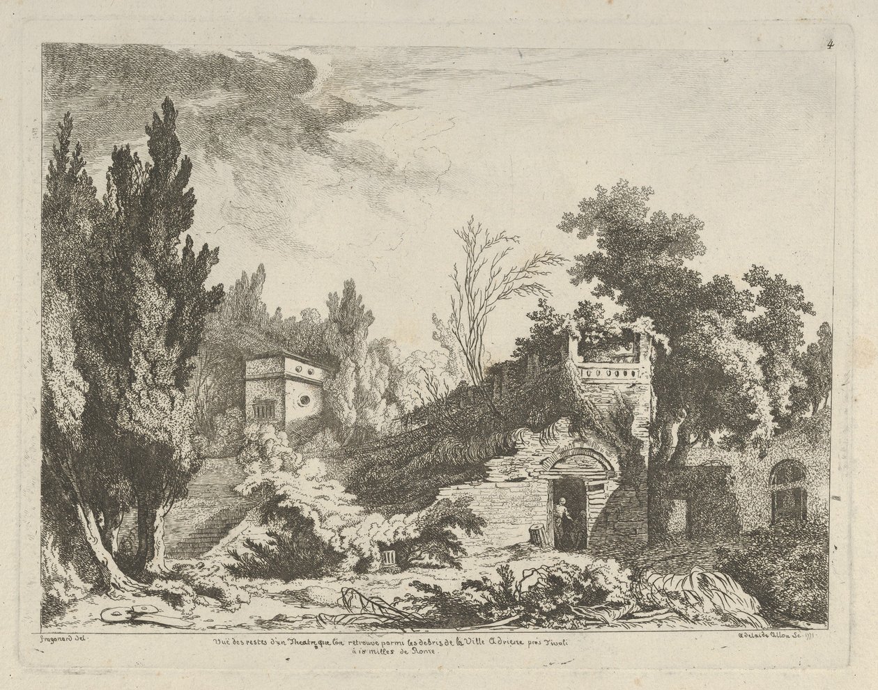 Utsikt over restene av et teater fra Ulike utsikter hentet fra naturen... på..., 1700-tallet. av Adélaide Allou