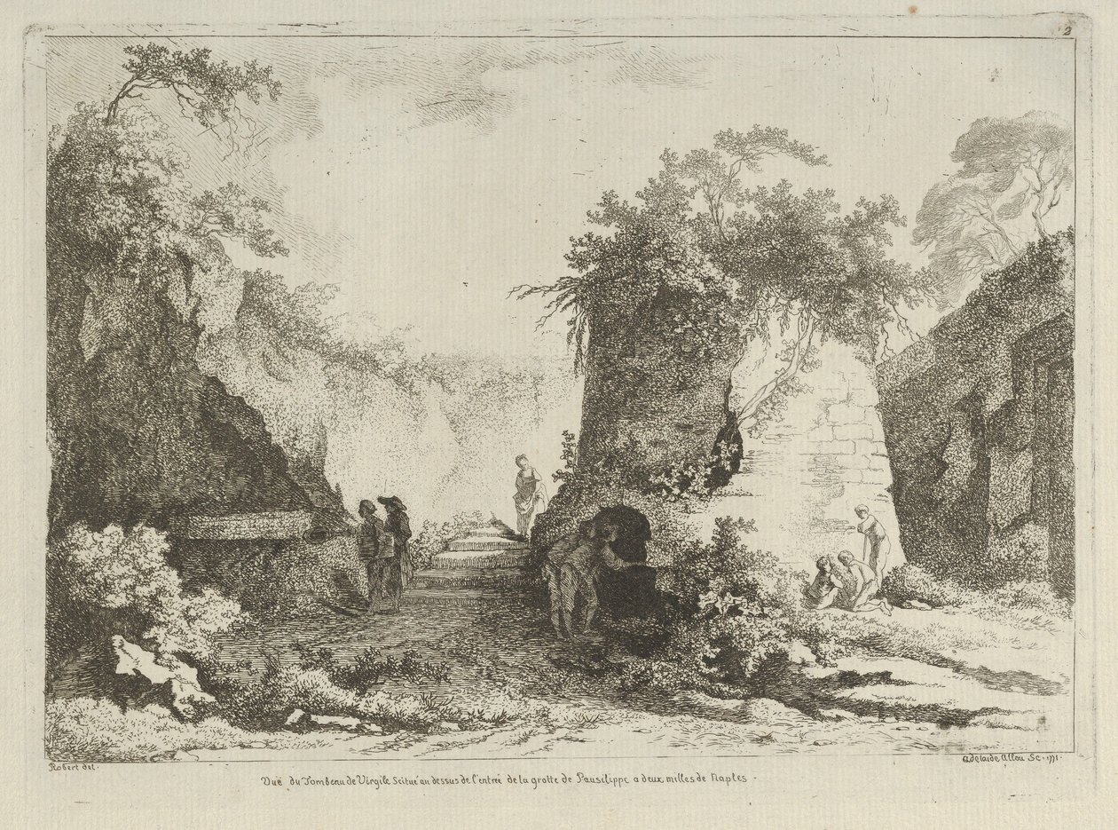 Utsikt over Virgils grav fra Ulike utsikter hentet fra naturen... på..., 1700-tallet. av Adélaide Allou