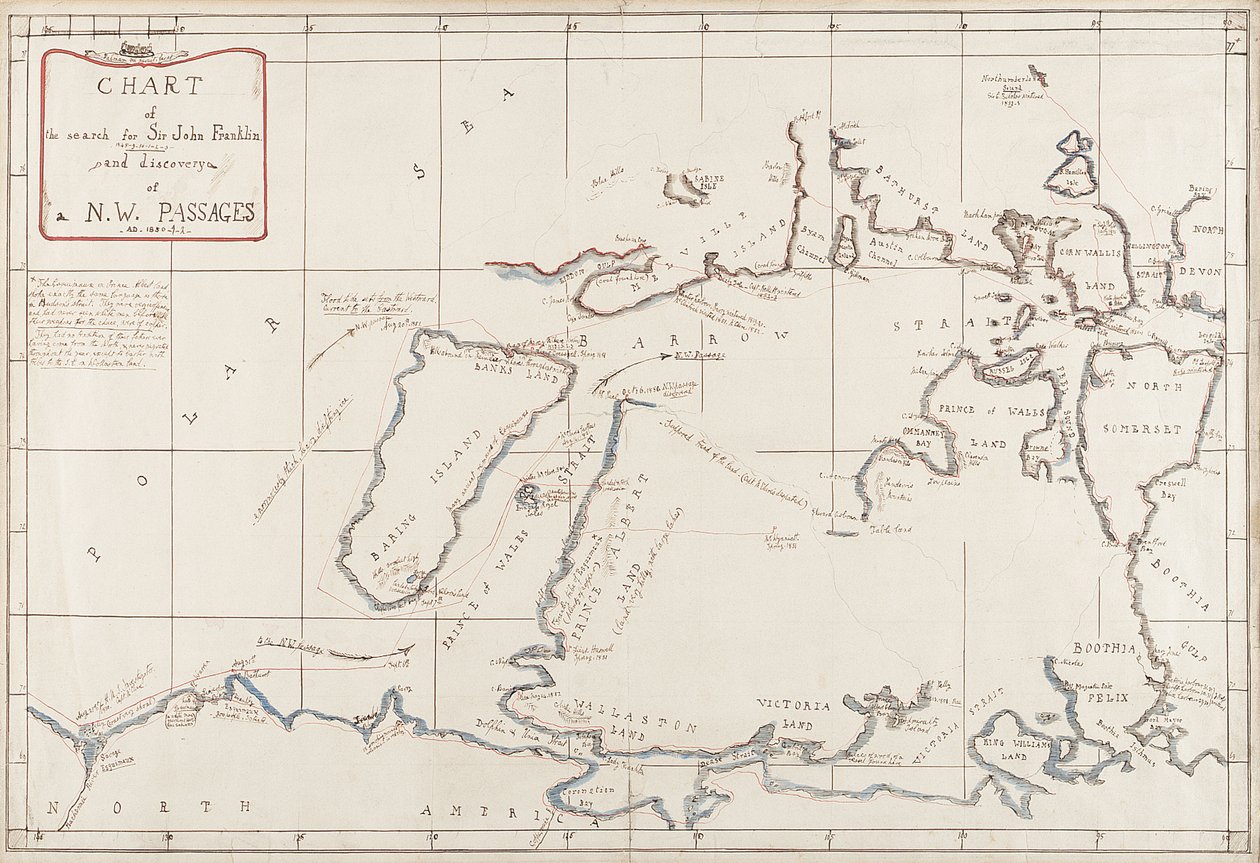 Kart over søket etter Sir John Franklin og oppdagelsen av Nordvestpassasjen av Admiral Edward Augustus Inglefield