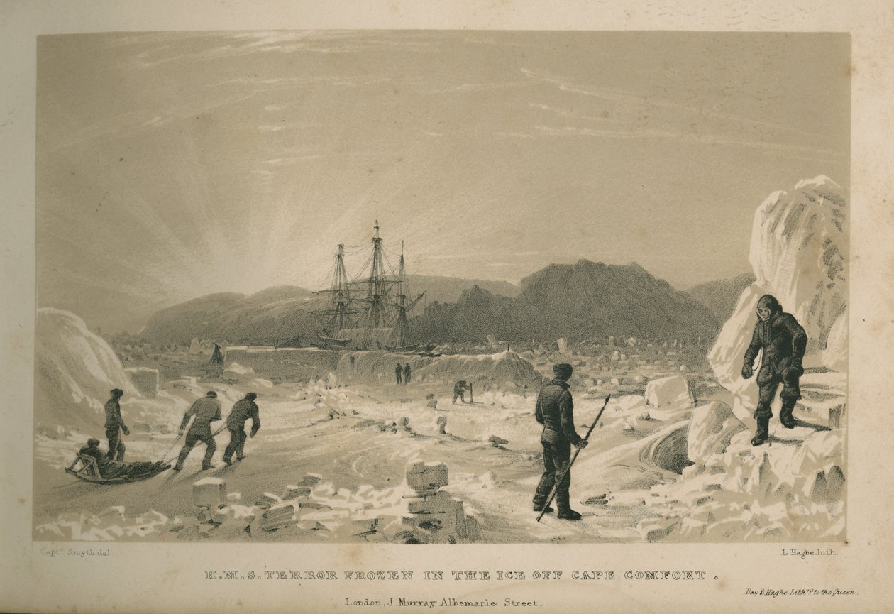 HMS Terror frosset i isen utenfor Cape Comfort av Admiral William Henry Smyth