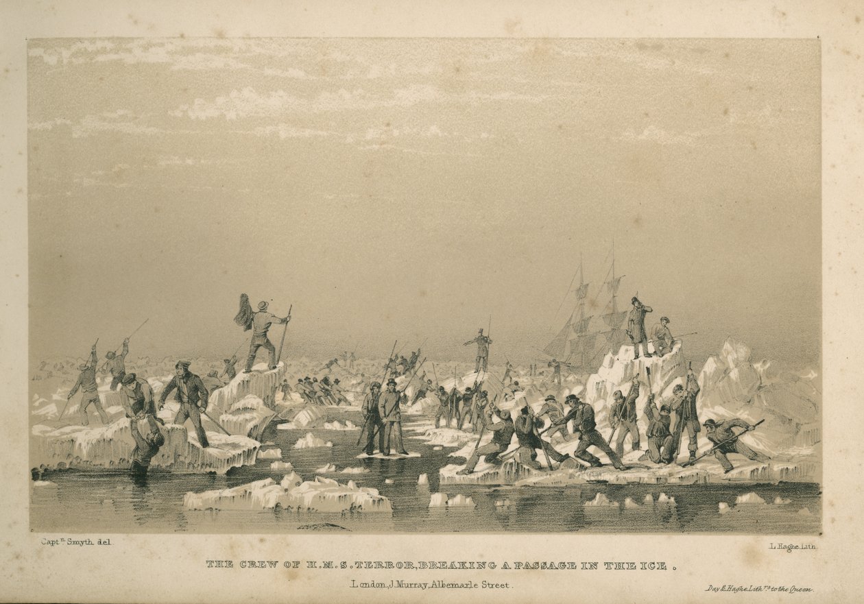 Mannskapet på HMS Terror bryter en passasje i isen av Admiral William Henry Smyth