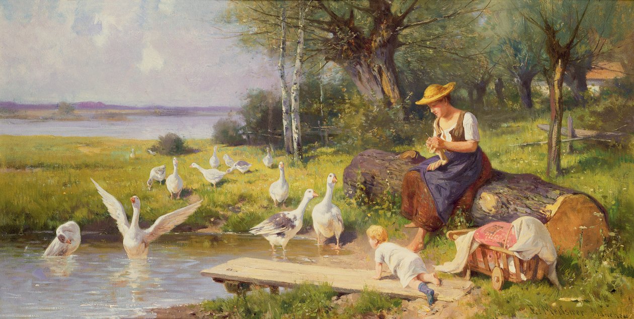 Mor og barn med gjess av Adolf Ernst Meissner