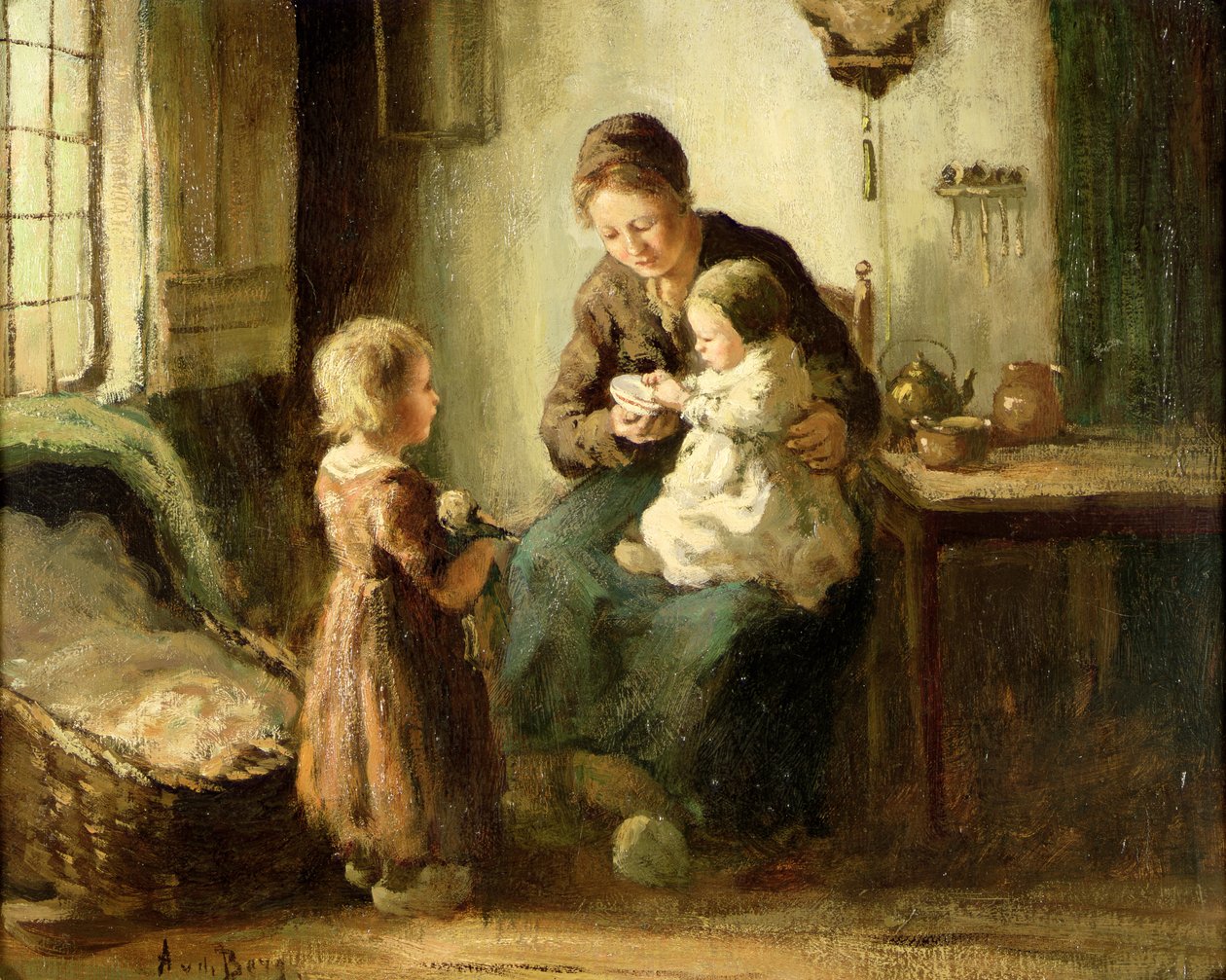 Leker med baby, 1800-tallet av Adolf Julius Berg