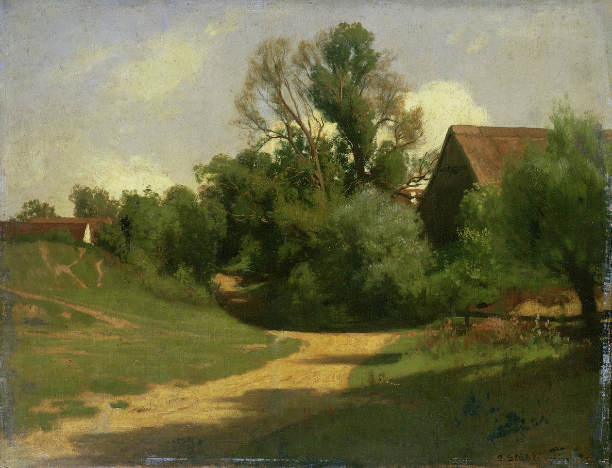 Landskap nær Oberaudorf (olje på kort) av Adolf Stabli
