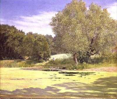 En fisker som forlater en dam av Adolf Alfred Larsen