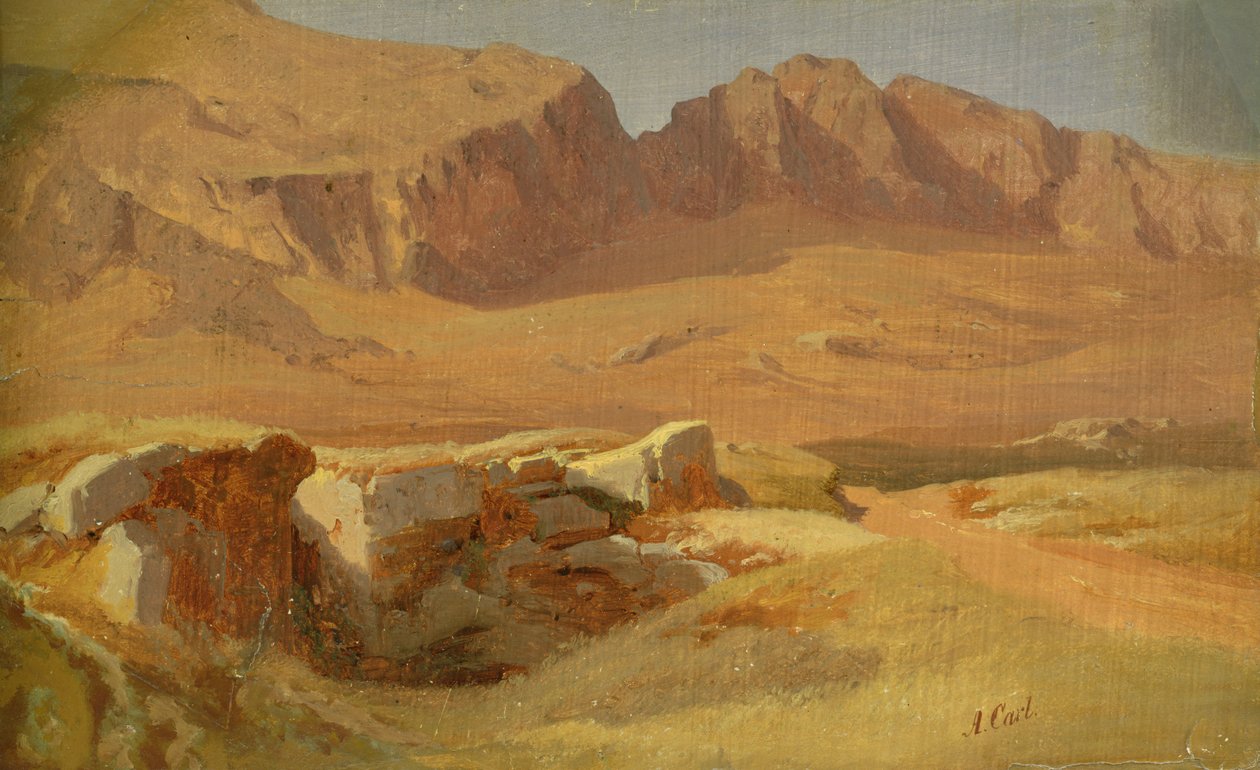 I Sabinefjellene (olje på papir montert på kort) av Adolf Carl