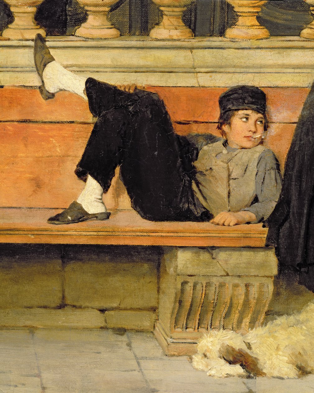 St. Marks, Venezia, detalj av en gutt som røyker olje på lerret detalj av 100405 av Adolf Echtler