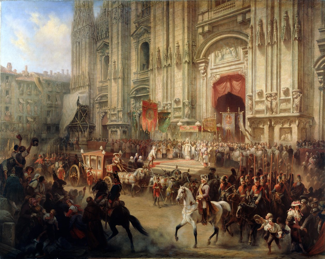Seremoniell mottakelse av feltmarskalk Alexander Suvorov i Milano i april 1799, 1850-årene av Adolf Jossifowitsch Charlemagne