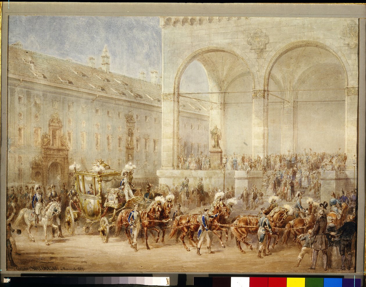 Avgangsseremoni til keiser Nicholas I (Nicolai Pavlovich Romanov av Adolf Jossifowitsch Charlemagne