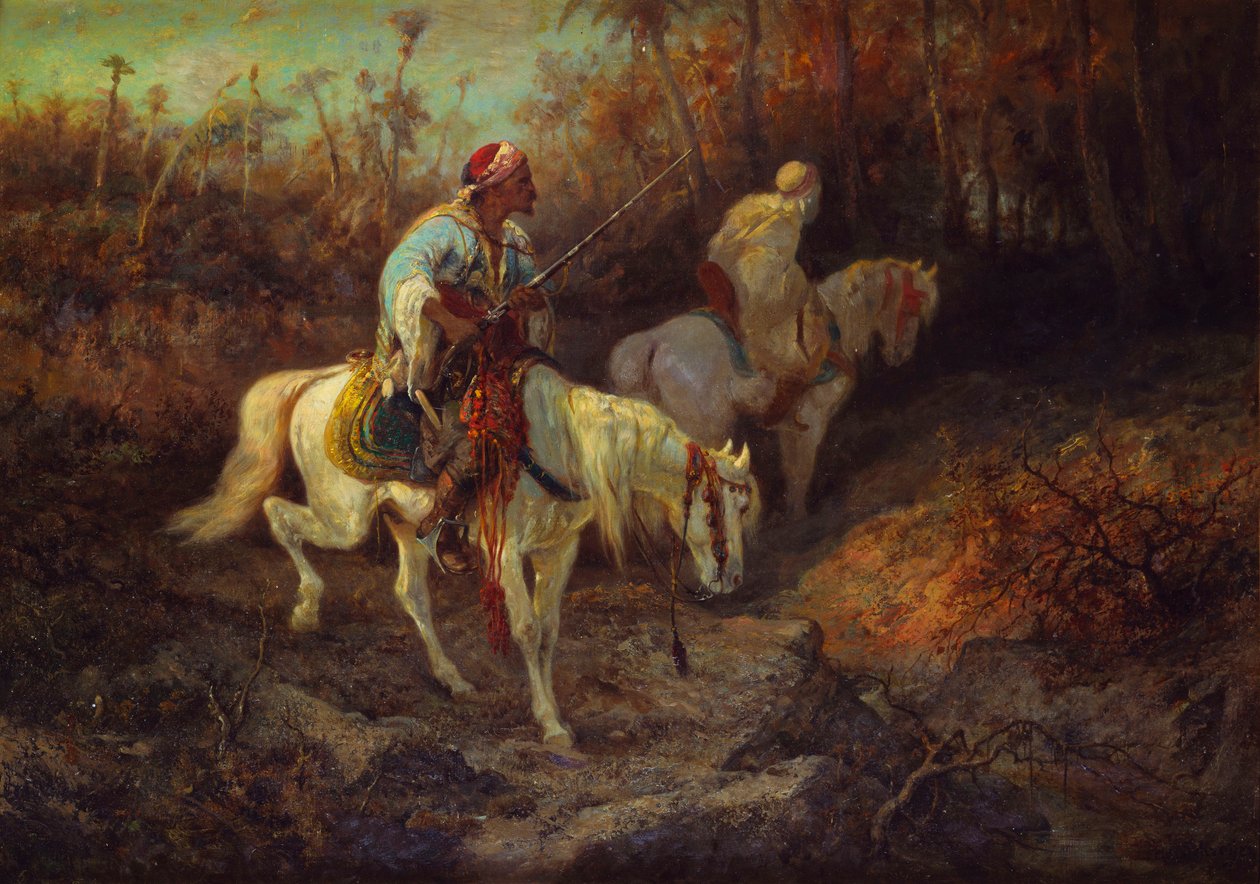Arabiske ryttere i utkanten av en skog av Adolf Schreyer