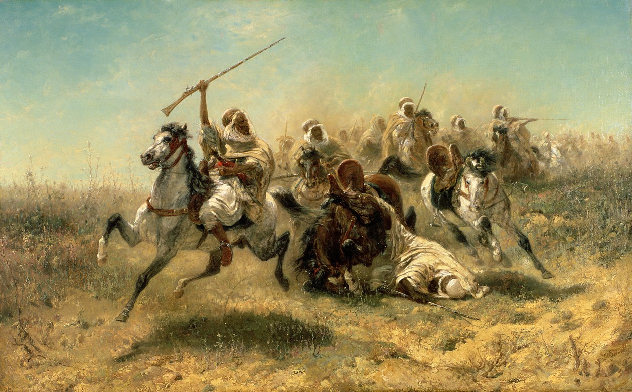 Arabiske ryttere under angrepet, 1869 av Adolf Schreyer