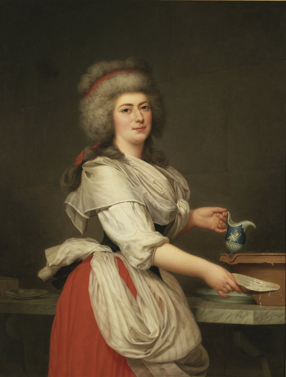 Adelaide Augie (eller Auguier), hushjelp til dronningen som meieripike ved Trianon - Madame Adelaide Aughie, venn av dronning Marie Antoinette, som meieripike på Trianon, av Wertmuller, Adolf Ulrik (1751-1811). olje på lerret av Adolf Ulrich Wertmuller