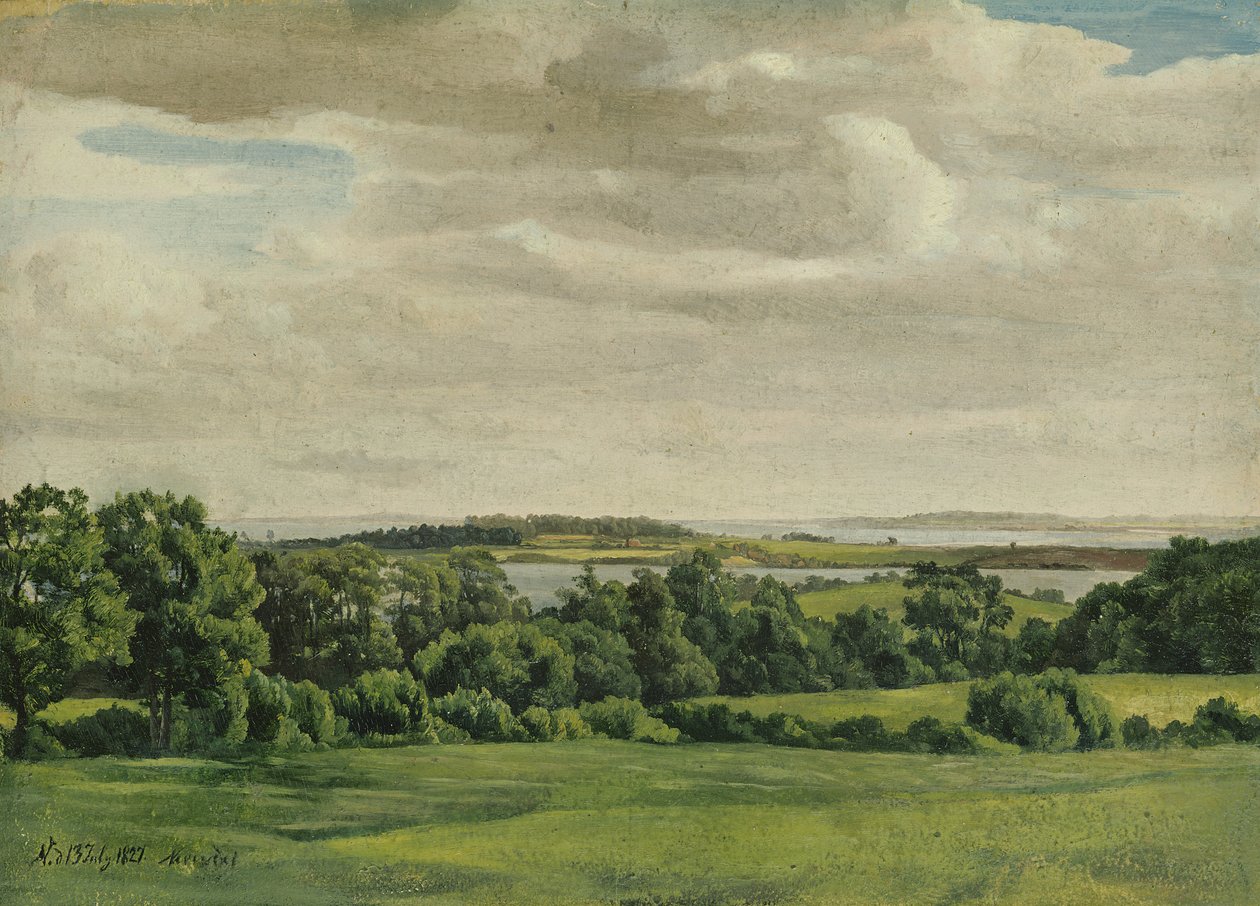 Landskap i Holstein, 1827 (olje på papir montert på kort) av Adolf Vollmer