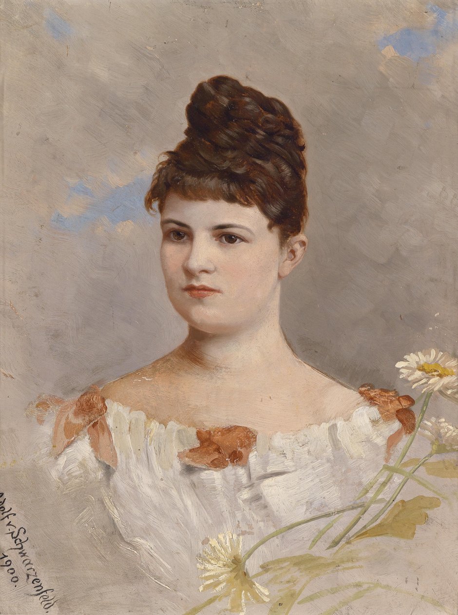 Portrett av Ottilie Schneitt von Schwarzenfeld i henhold til etiketten på baksiden av Adolf d. Ä. Schreitter von Schwarzenfeld