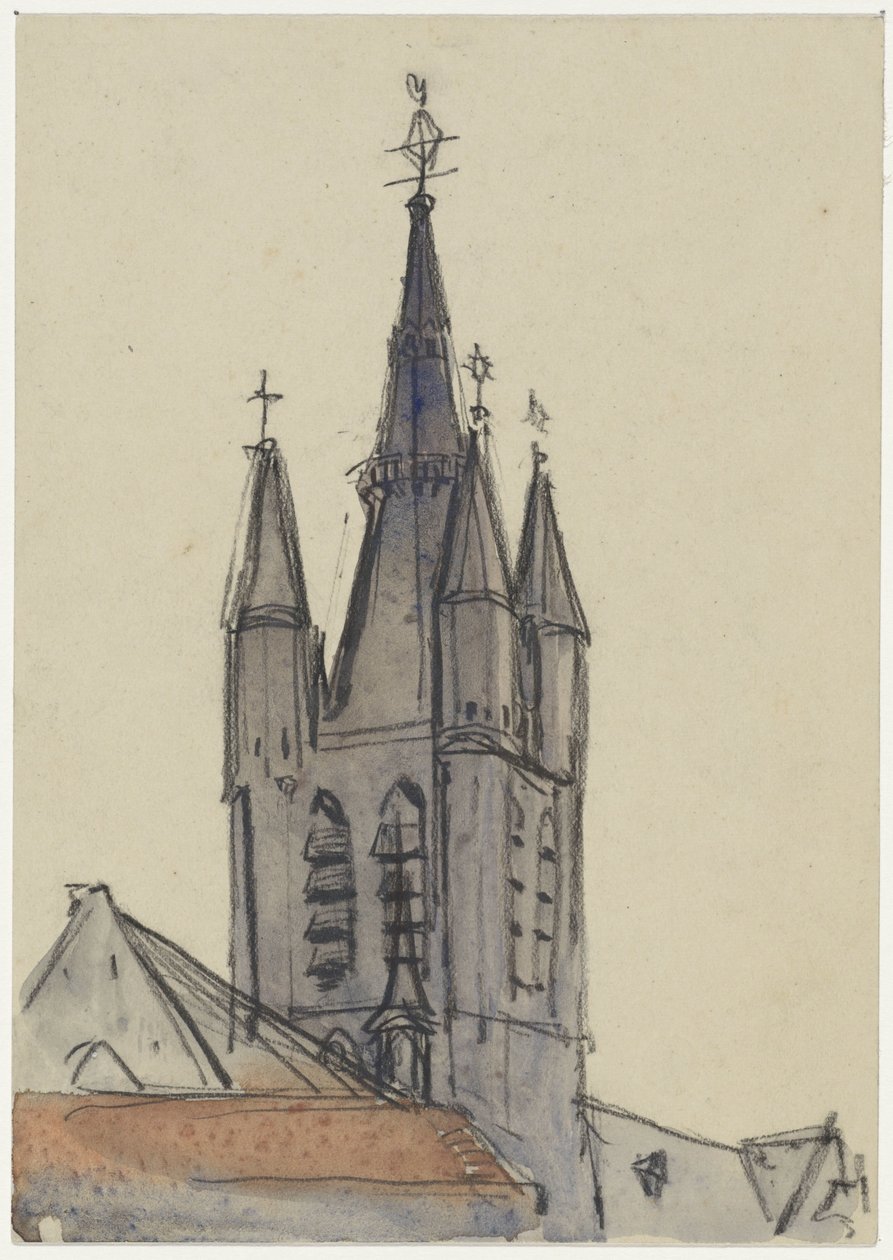 Tårnet i den gamle kirken i Delft av Adolf le Comte