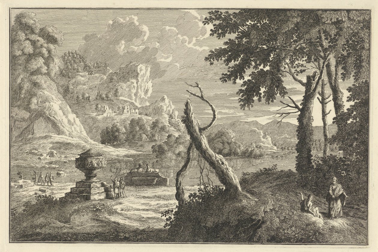 Arkadisk elvelandskap med knust tre Italienske og tyske landskap (serietittel) av Adolf van der Laan