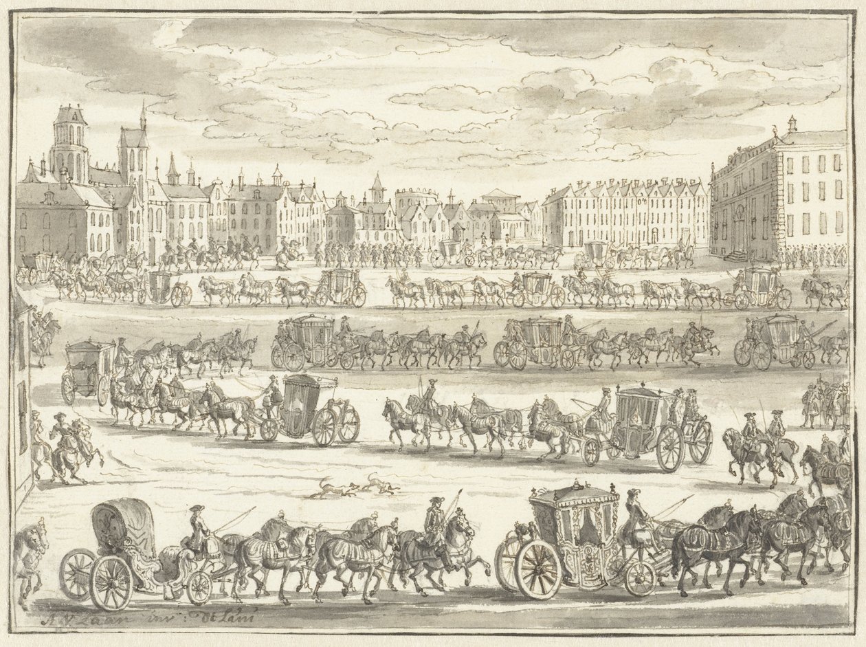 Inngang til Cornelis Hop som ambassadør i Paris, 23. juni 1719 av Adolf van der Laan