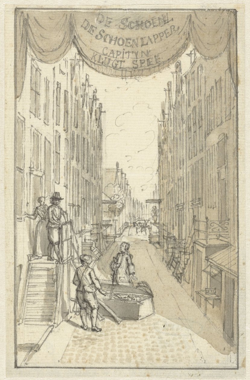 Design for tittelsiden til stykket De Schoenlapper-Capityn eller Krispyns Koddige Schakinge av Adolf van der Laan