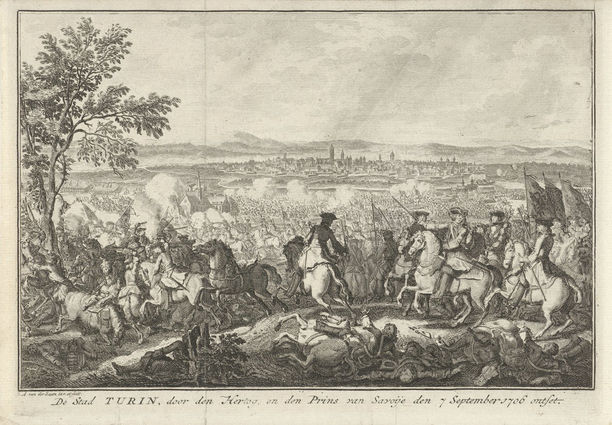 Relieff av Torino, 1706 Byen Torino, vanhelliget av hertugen og prinsen av Savoy 7. september 1706 (tittel på objekt) av Adolf van der Laan