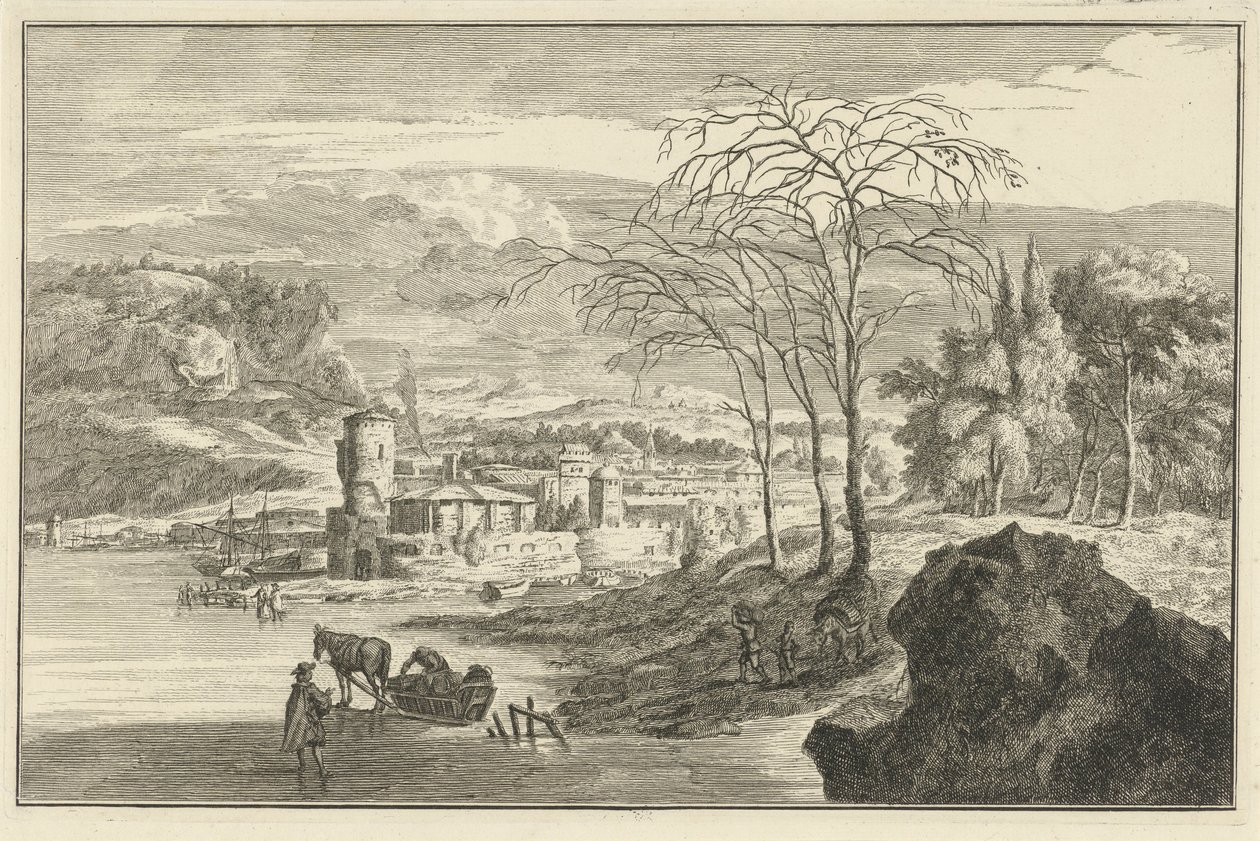 Vinterlandskap med utsikt over en by Italienske og tyske landskap (serietittel) av Adolf van der Laan
