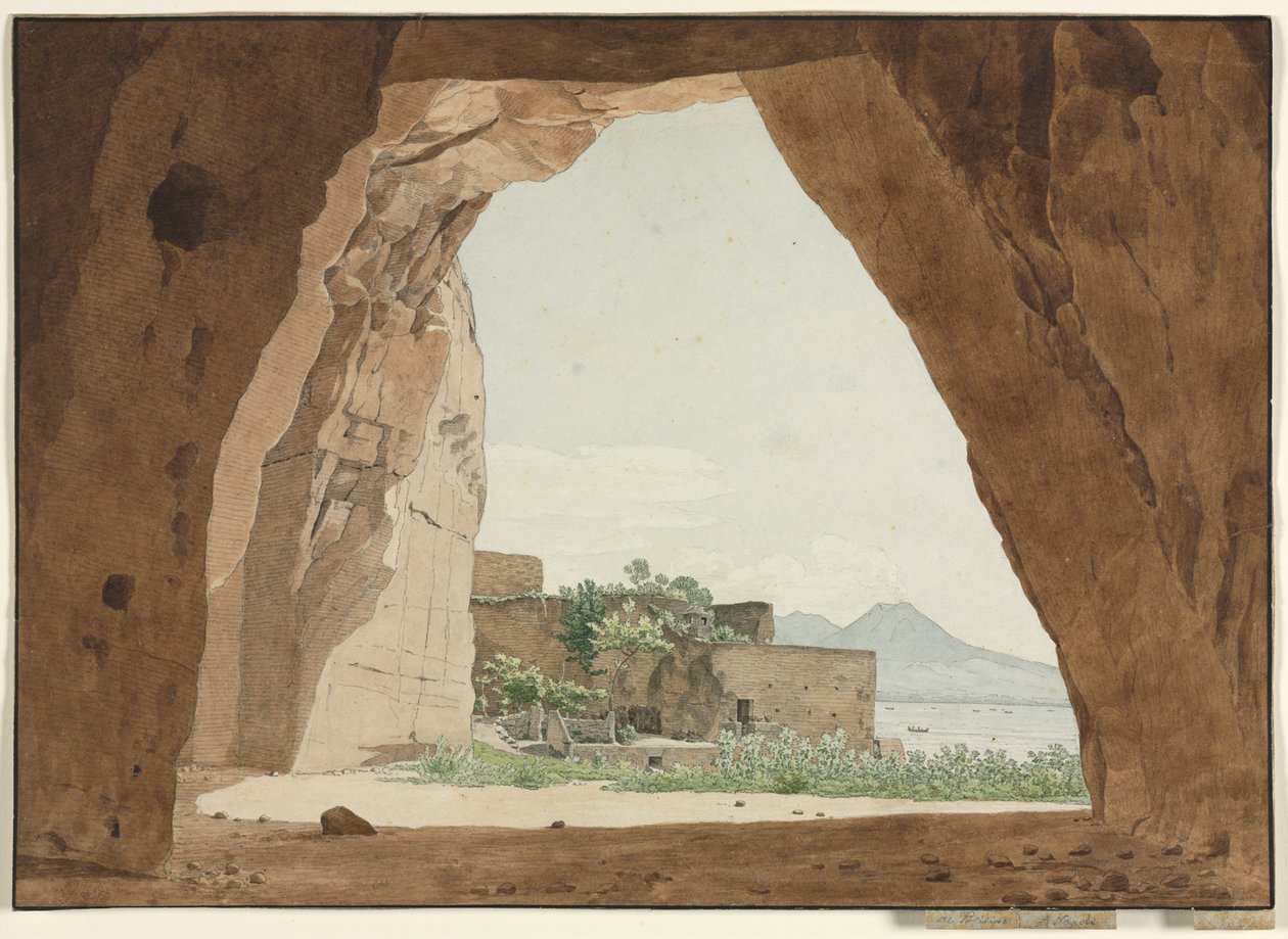 Vesuv og Napolibukta fra en hule, 1820. av Adolf von Heydeck