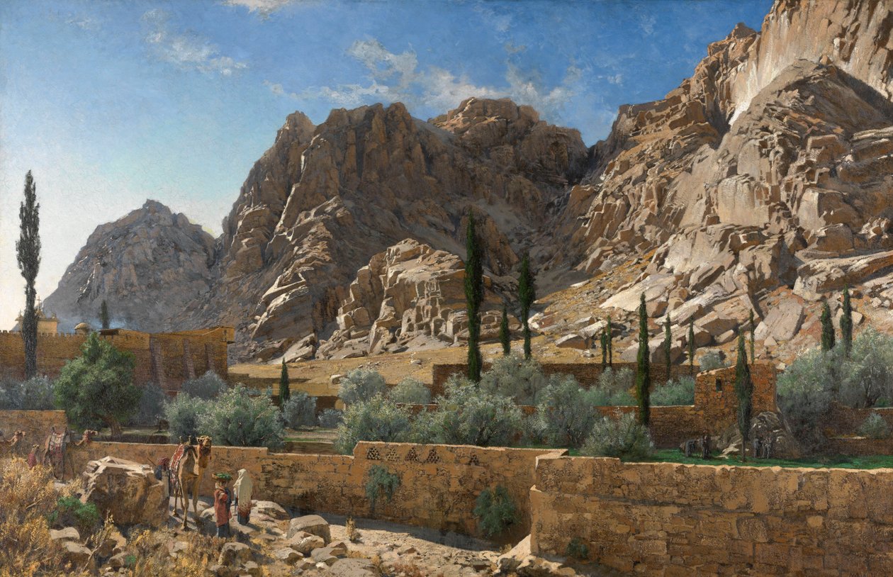 St. Catherines kloster på Sinai-fjellet (olje på lerret) av Adolf von Meckel