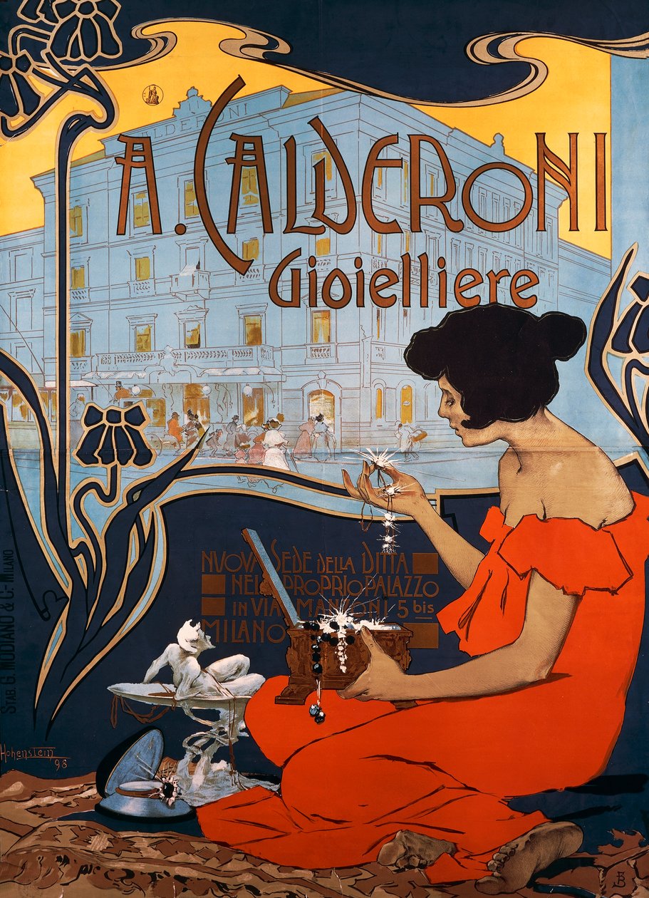 Reklameplakat for Calderoni Jewelers i Milano av Adolfo Hohenstein