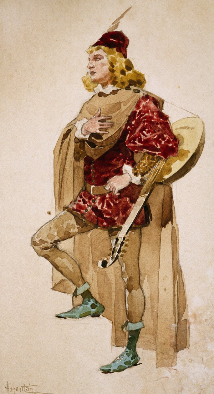Kostymeskisse av Adolfo Hohenstein (1854-1928) for Zanetto, opera av Pietro Mascagni (1863-1945) av Adolfo Hohenstein