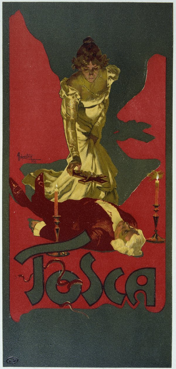 Plakat av Hohenstein. «La Tosca»» av Giacomo Puccini, basert på dramaet til V. Sardou. av Adolfo Hohenstein