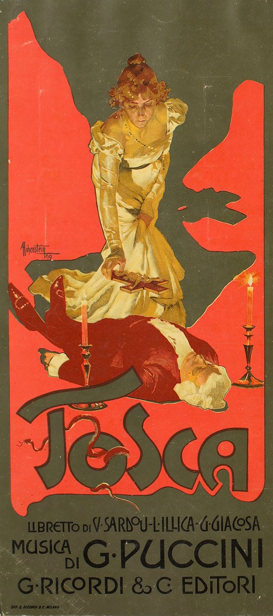 Plakat for Opera Tosca av G. Puccini, 1899. av Adolfo Hohenstein