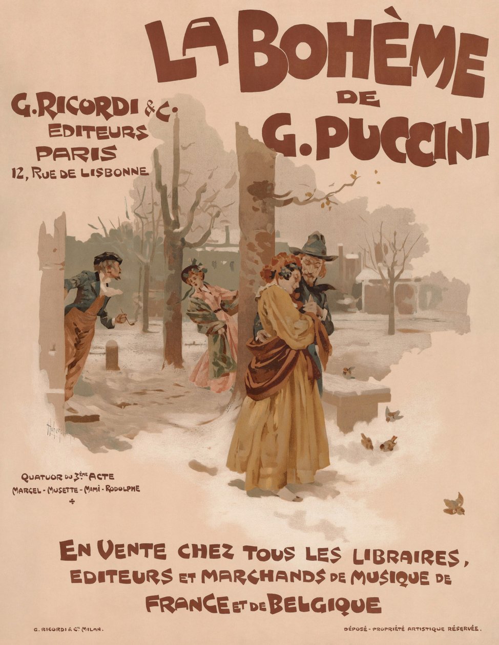 Plakat for operaen La Bohème av Giacomo Puccini, 1895. av Adolfo Hohenstein