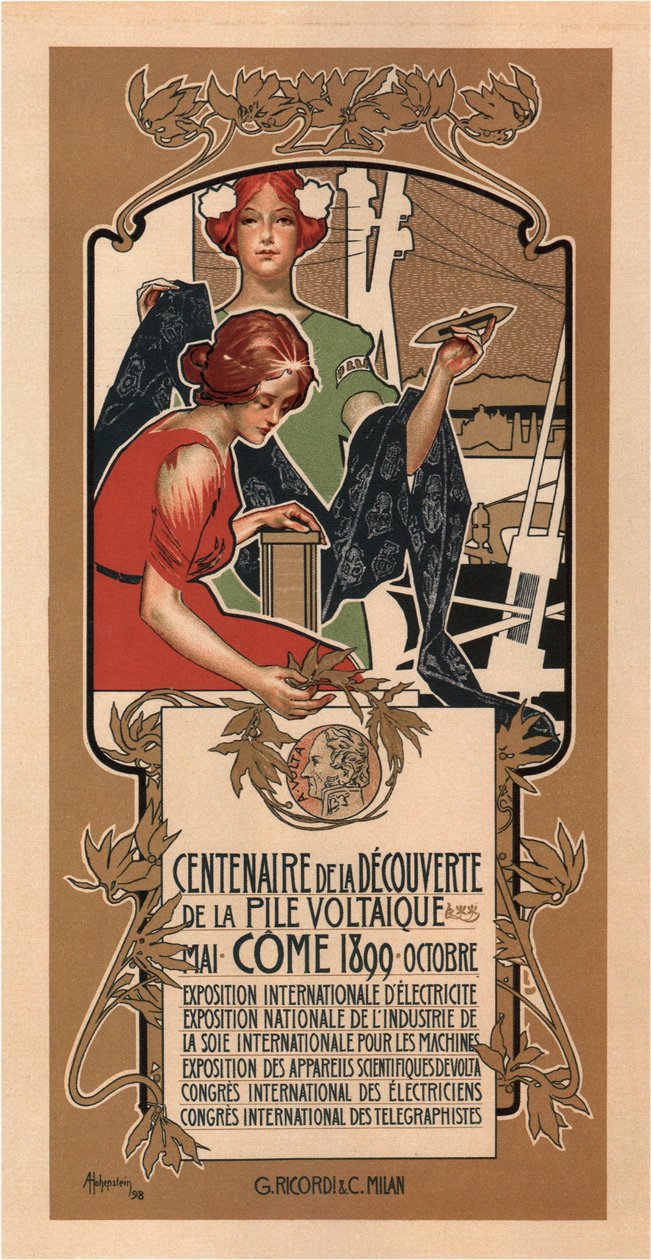 100-årsjubileet for Voltas oppdagelse av det elektriske batteriet, 1898 av Adolfo Hohenstein