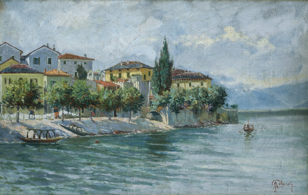 Lake Maggiore Landscape (olje på lerret) av Adolfo Polaroli