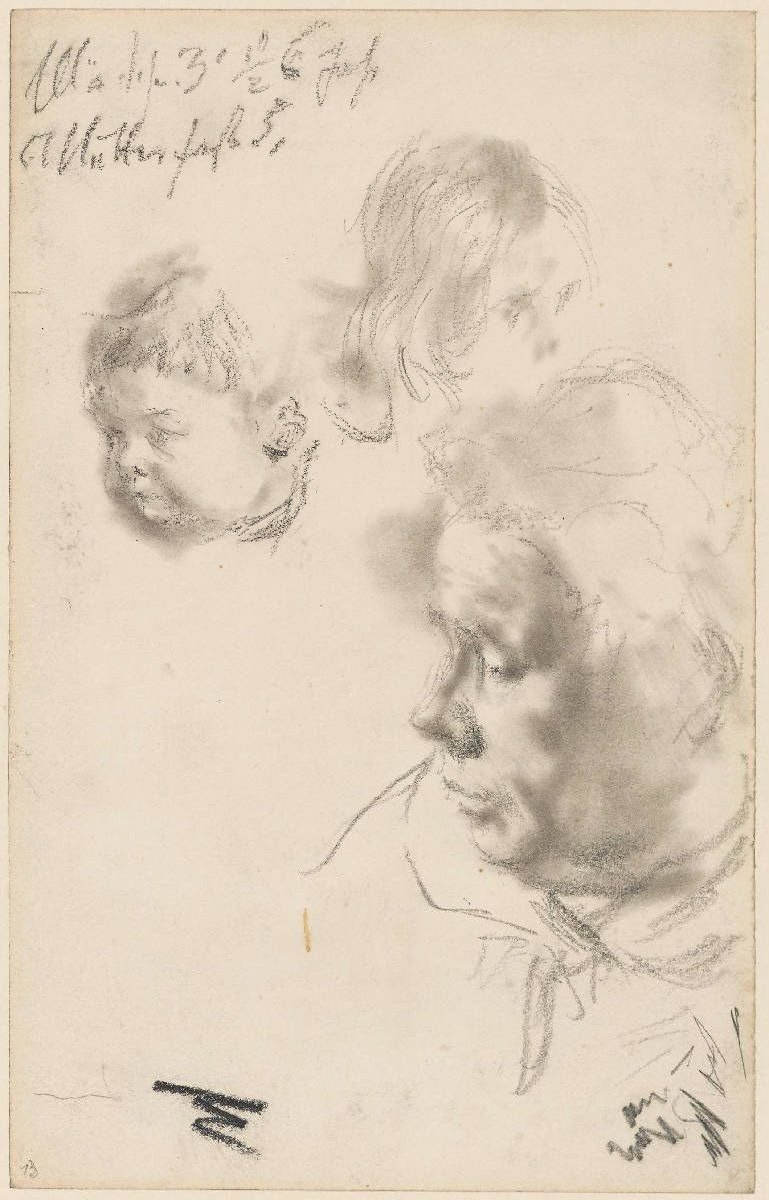 Kvinnens hode og to barnehoder av Adolph Menzel