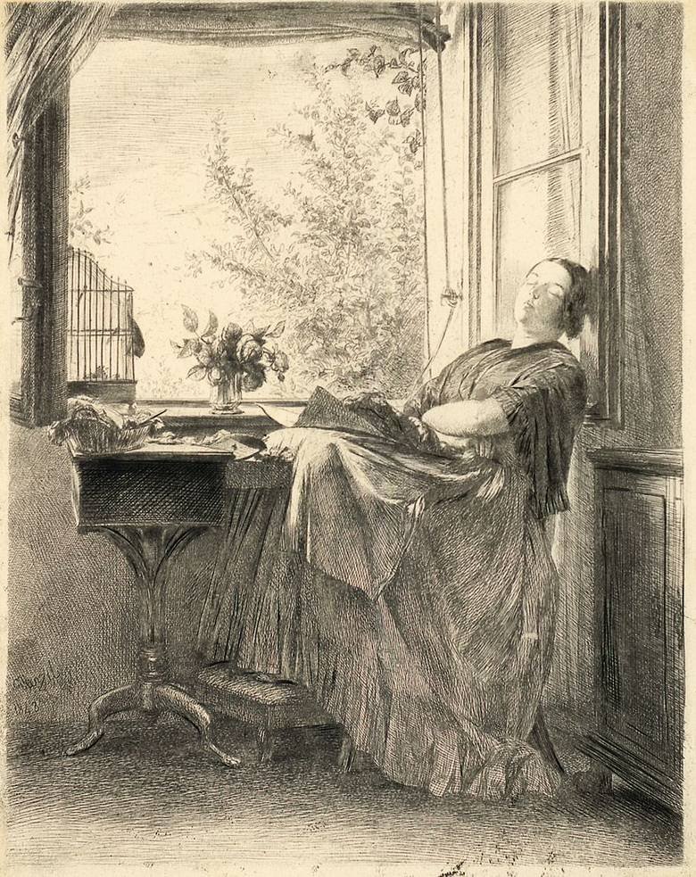 Den sovende syersken ved vinduet av Adolph Menzel