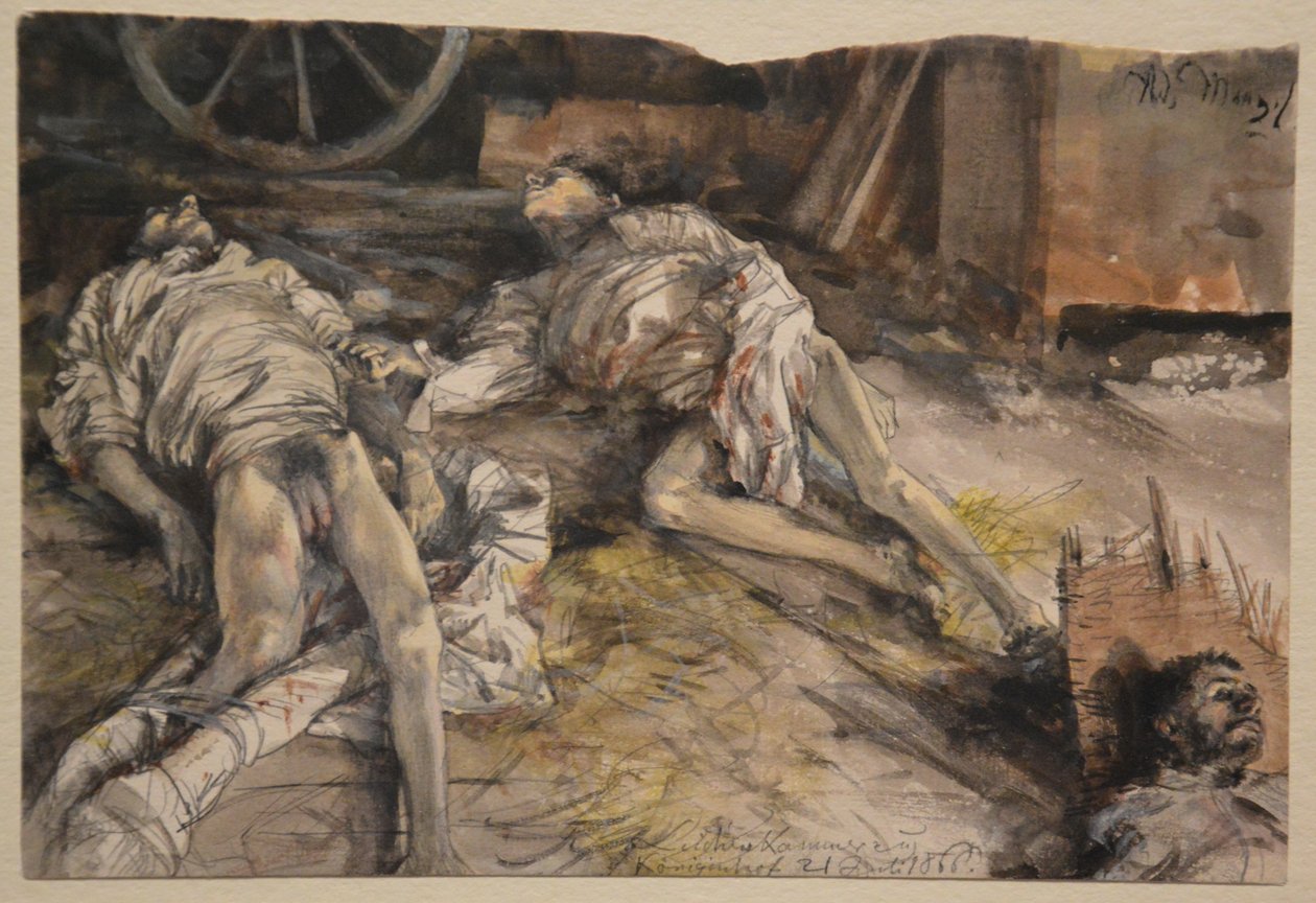 Tre falne soldater i en låve av Adolph Menzel