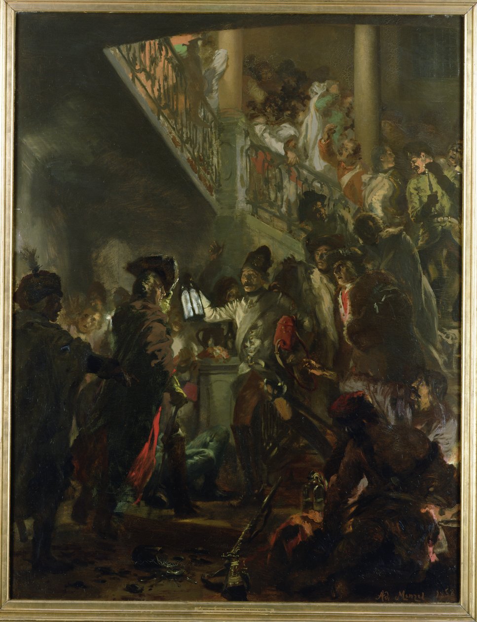 Frederick II den store (1712-86) i Lissa, Bonsoir, Messieurs! 1858 av Adolph Menzel