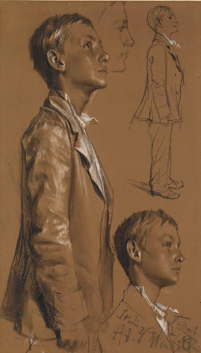 Modellstudie etter en stående ung mann av Adolph Menzel
