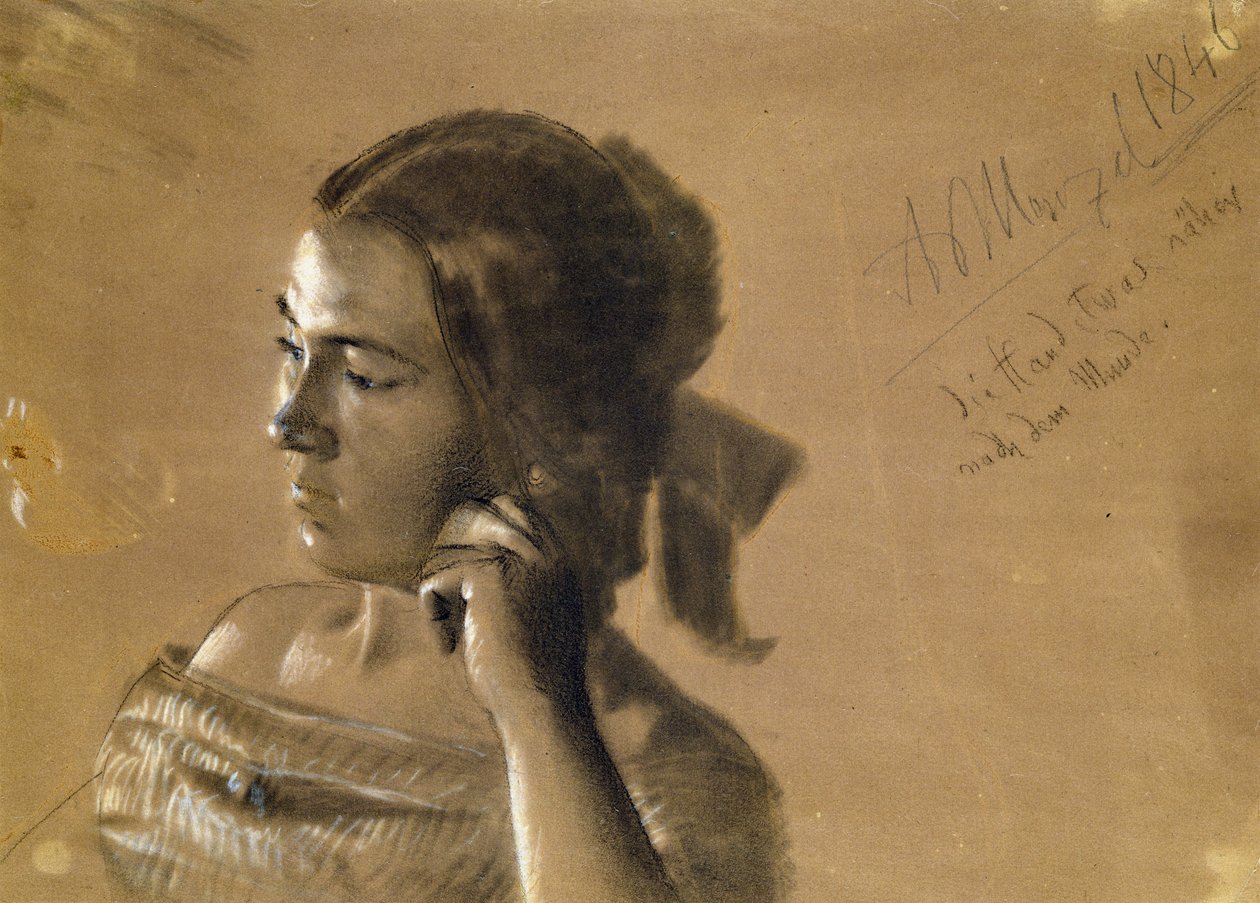 Studie for et portrett av fru Von Maercker, 1846 (kritt og kull på papir) av Adolph Menzel