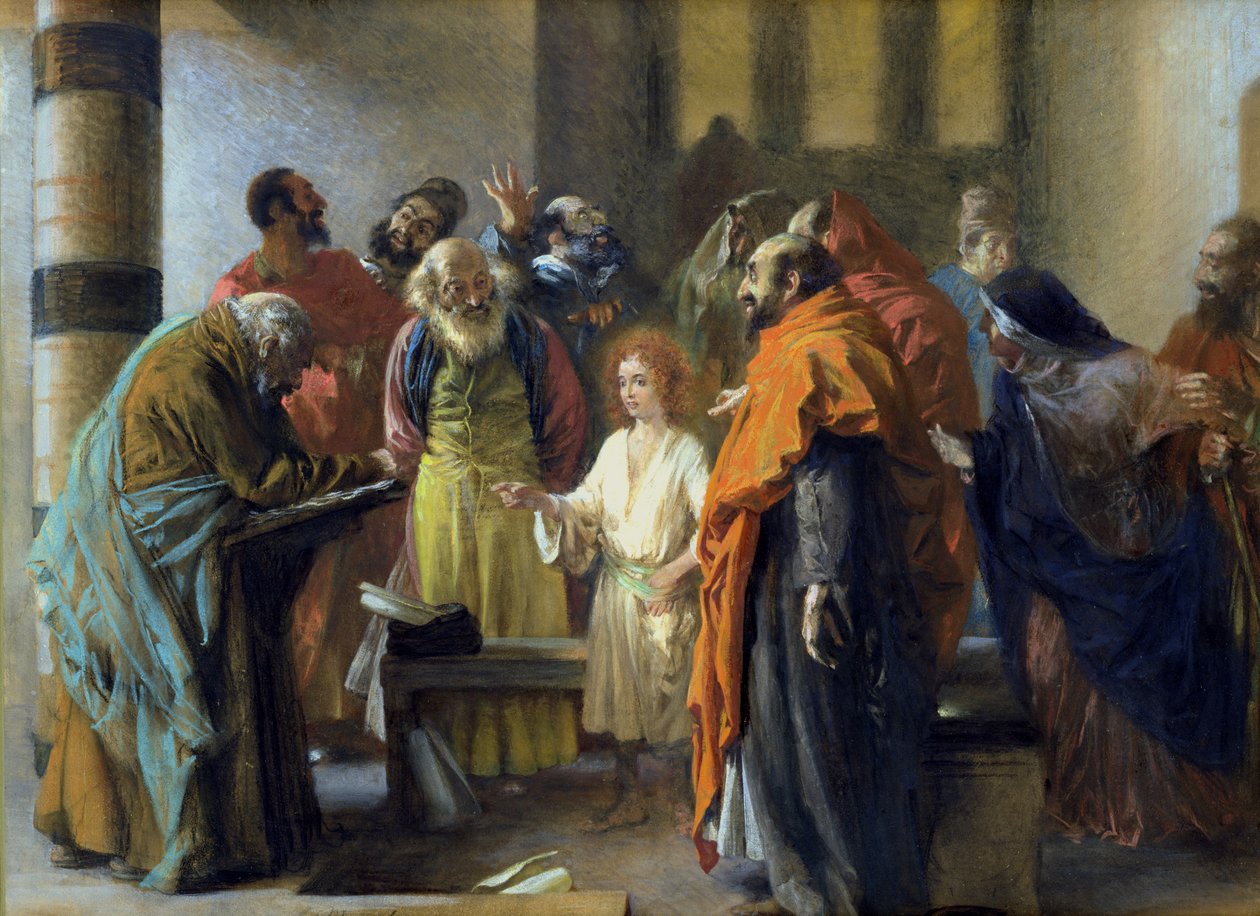 Tolv år gamle Jesus i tempelet, 1851 (pastell og gouache på papir) av Adolph Menzel